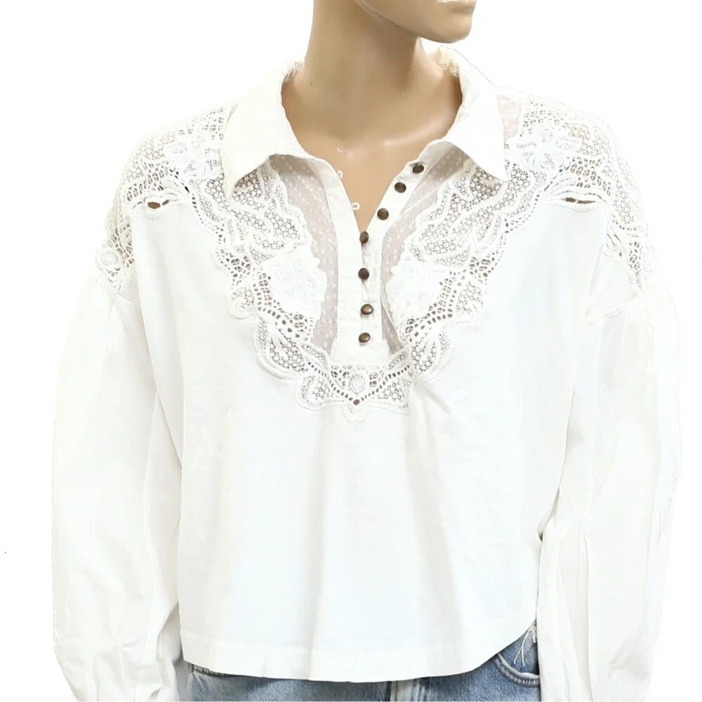 Maeve Anthropologie Puff-Sleeve Collared Yoke Blouse Top Embroidered S 280241